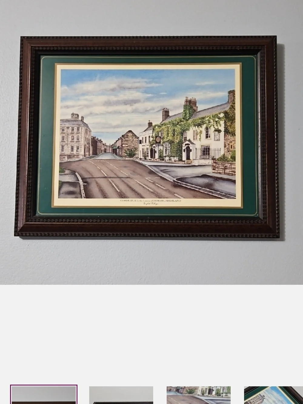 Set of Six Framed English Villages  Prints in Brown Frames with Green Mats